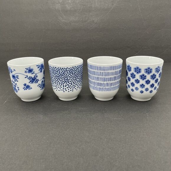 IKEA Set of 4 Blue White Teacups 7 oz No Handles Saki Cups Wine Asian #21986 - Picture 2 of 9